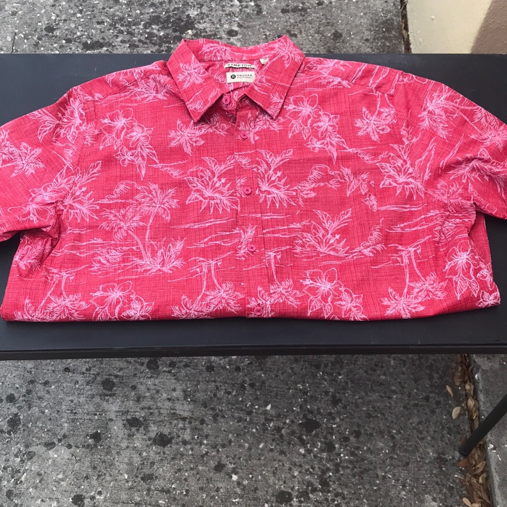 Haggar Red Floral Short-Sleeve Button-Down Shirt